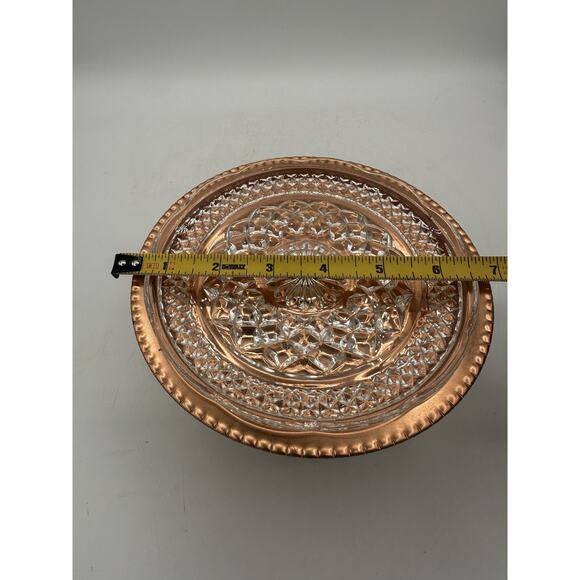 Vintage Kromax Copper With Glass Dish Ornate Pedestal Nut Candy Dish MCM - Picture 6 of 6